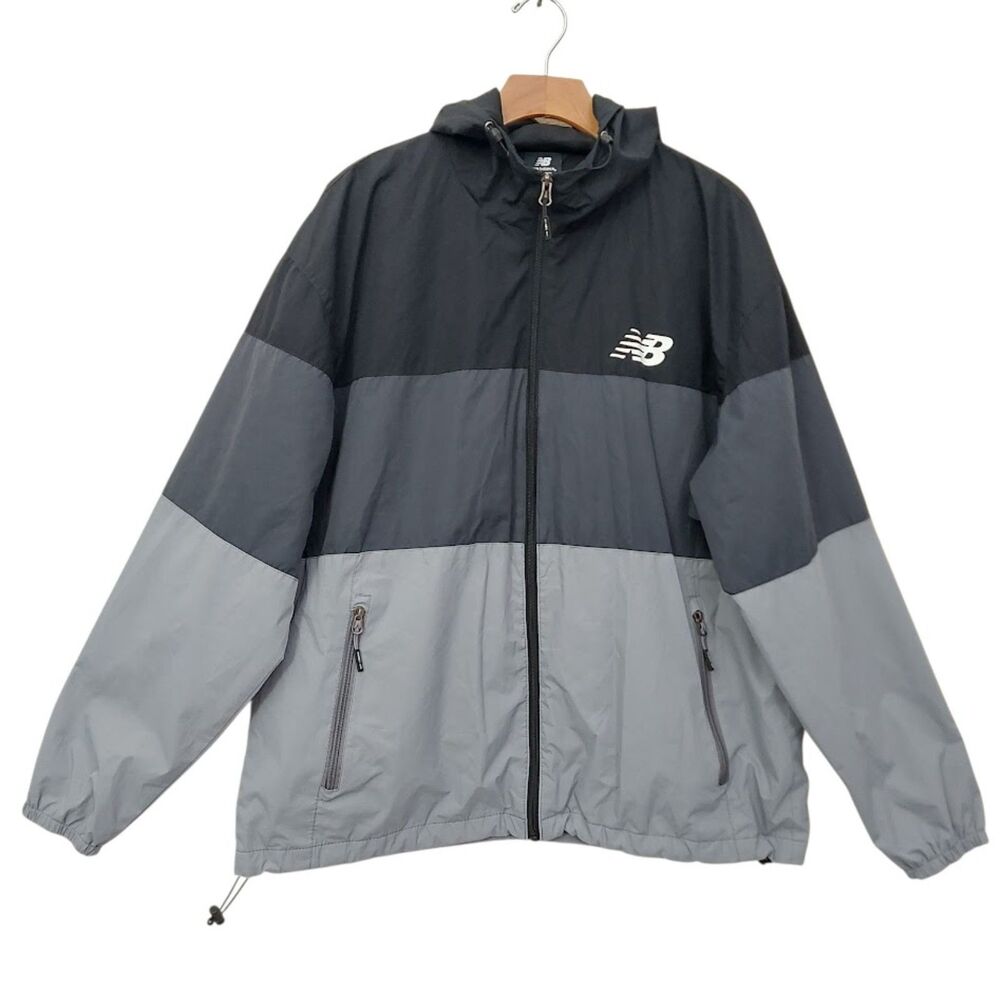 New Balance Woven Jacket Mens XL Gray Hooded Full Zip Windbreaker Running